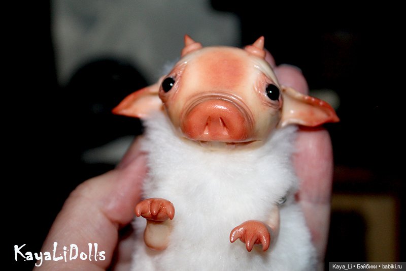 Бесёнок белый второй — Игрушки в смешанной технике (мех и глина): Арт