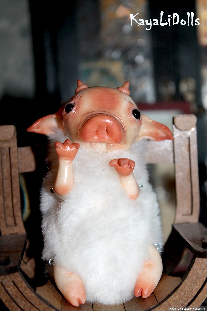 Бесёнок белый второй — Игрушки в смешанной технике (мех и глина): Арт