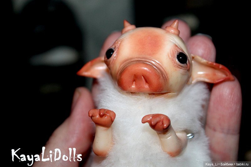 Бесёнок белый второй — Игрушки в смешанной технике (мех и глина): Арт