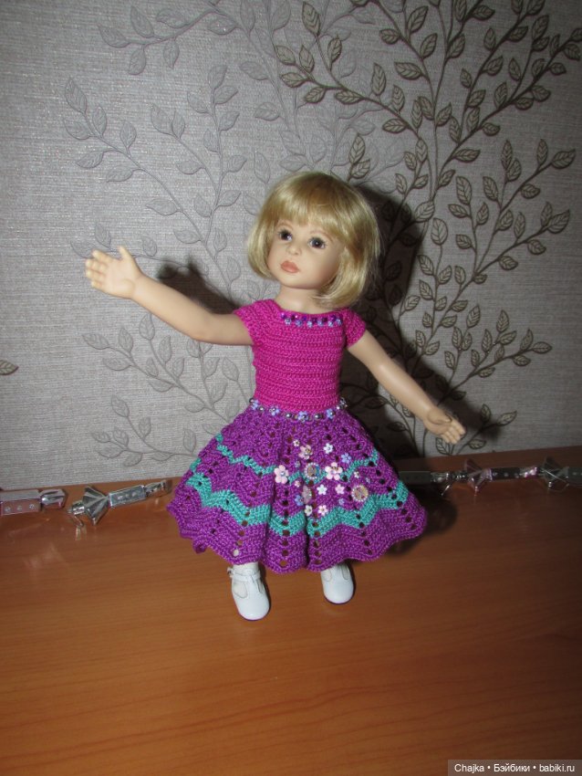Авторское вязаное платье на кукол Хейди Плюсчок 26 см - Heidi Plusczok 26 см