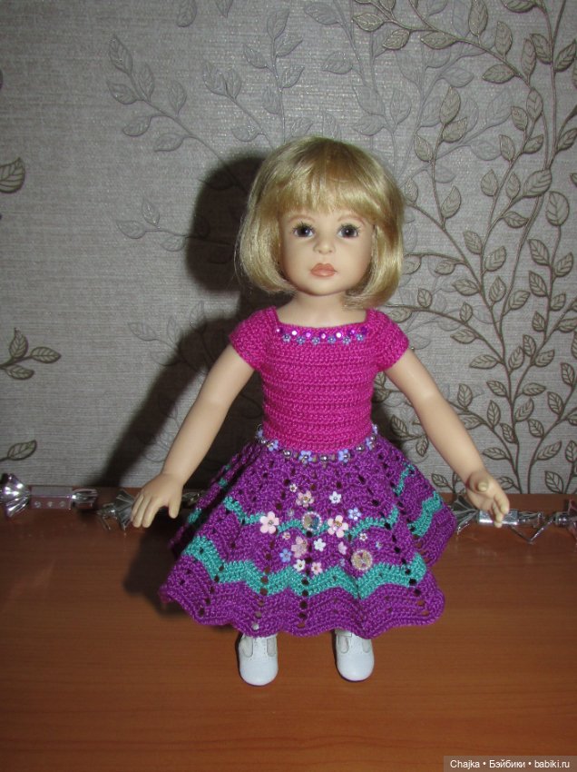 Авторское вязаное платье на кукол Хейди Плюсчок 26 см - Heidi Plusczok 26 см
