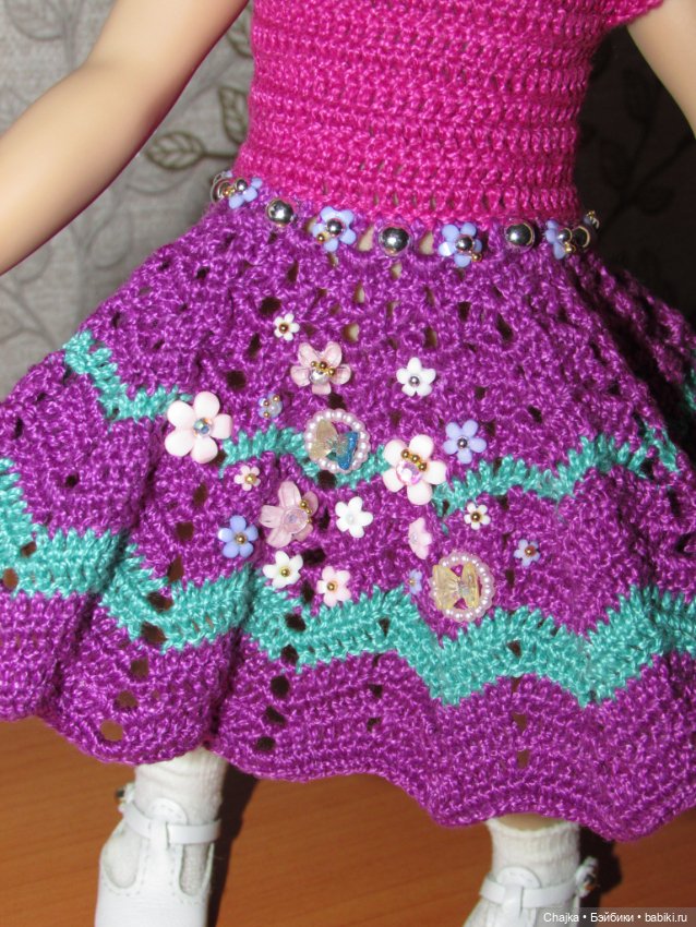 Авторское вязаное платье на кукол Хейди Плюсчок 26 см - Heidi Plusczok 26 см