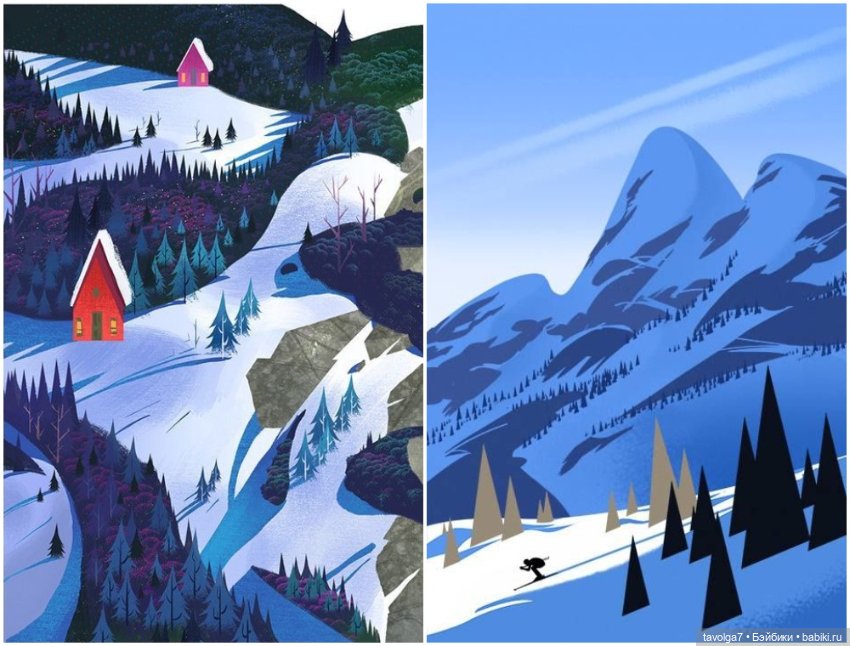 Зимние оттенки в графике и одежде для зимнего спорта