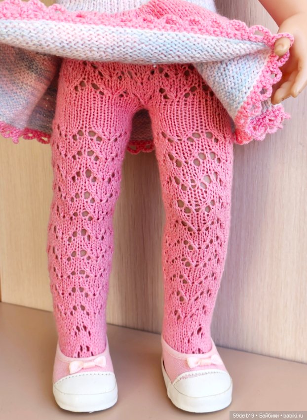 Ажурные колготочки спицами для кукол готц 48-50 см (фото 3)