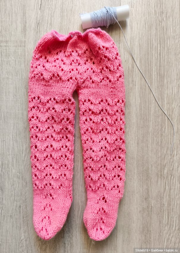 Ажурные колготочки спицами для кукол готц 48-50 см (фото 6)