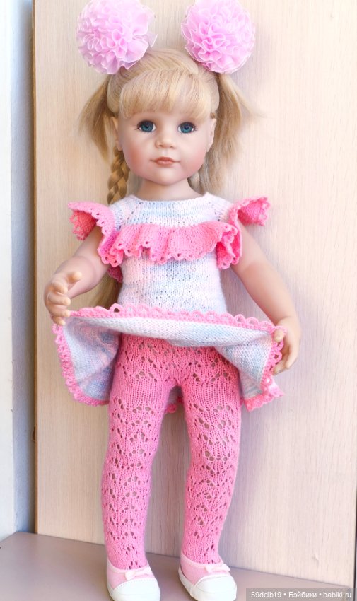 Ажурные колготочки спицами для кукол готц 48-50 см (фото 2)