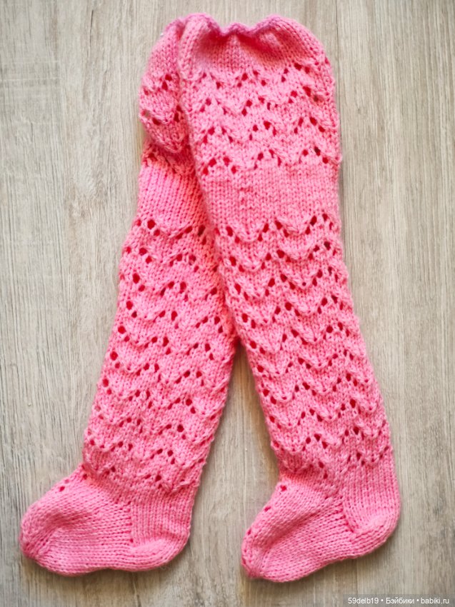 Ажурные колготочки спицами для кукол готц 48-50 см (фото 5)