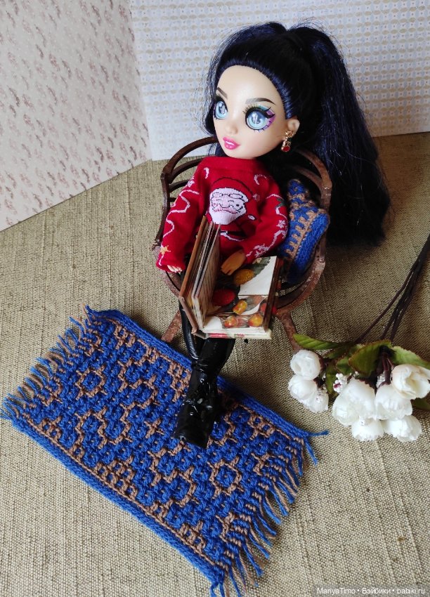 Коврик и подушка мозаичным вязанием (фото 4)