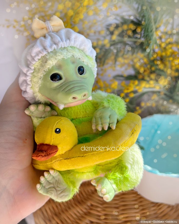 Крокодильчик Оливия 🫧💚 — Игрушки в смешанной технике (мех и глина): Арт