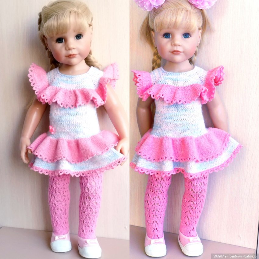 Вторые розовые ажурные колготки для Алисы готц 50 см с другим узором (фото 6)