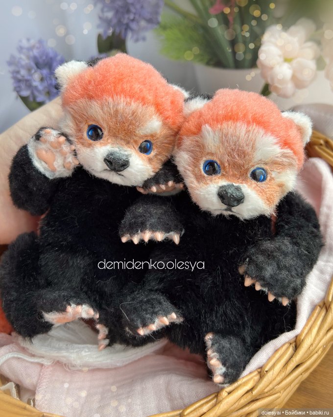 Малыши красные панды 🐼🧡 — Игрушки в смешанной технике (мех и глина): Арт (фото 2)