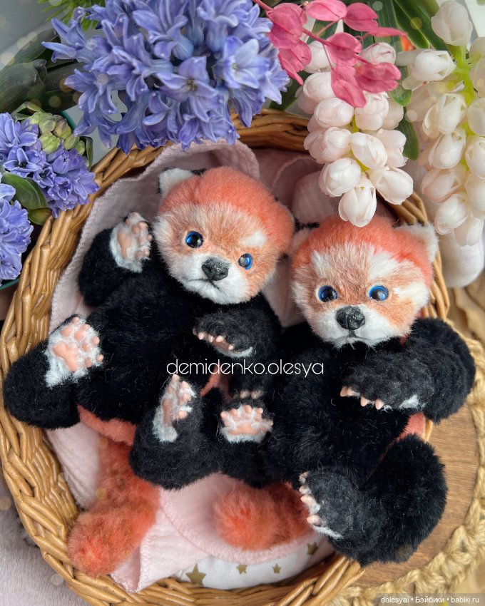 Малыши красные панды 🐼🧡 — Игрушки в смешанной технике (мех и глина): Арт