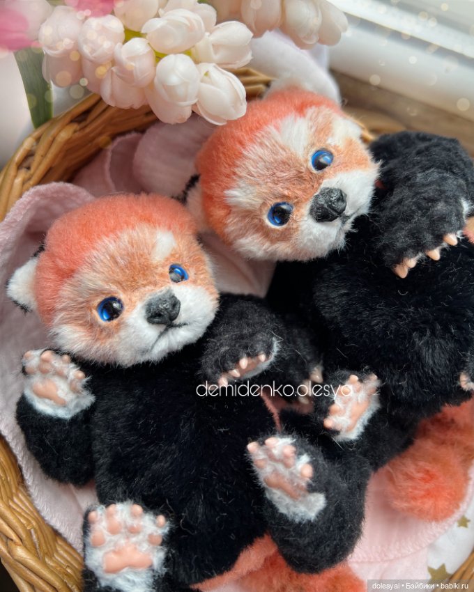 Малыши красные панды 🐼🧡 — Игрушки в смешанной технике (мех и глина): Арт (фото 5)