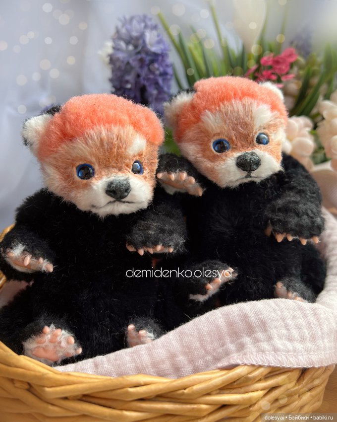 Малыши красные панды 🐼🧡 — Игрушки в смешанной технике (мех и глина): Арт (фото 6)