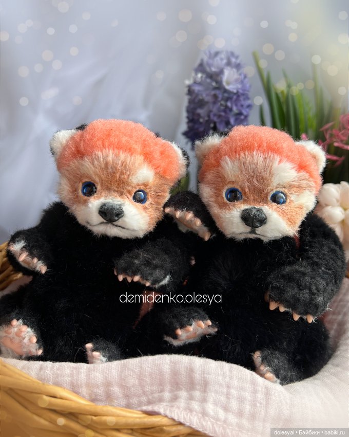 Малыши красные панды 🐼🧡 — Игрушки в смешанной технике (мех и глина): Арт (фото 7)