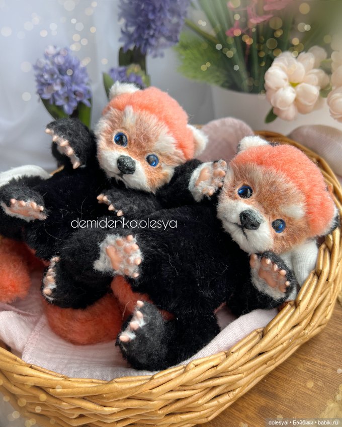 Малыши красные панды 🐼🧡 — Игрушки в смешанной технике (мех и глина): Арт (фото 3)