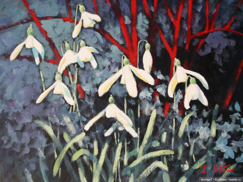 Подснежники - современные графика, линогравюры