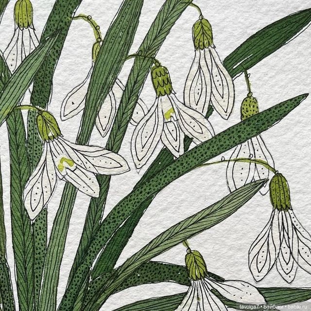 Подснежники - современные графика, линогравюры