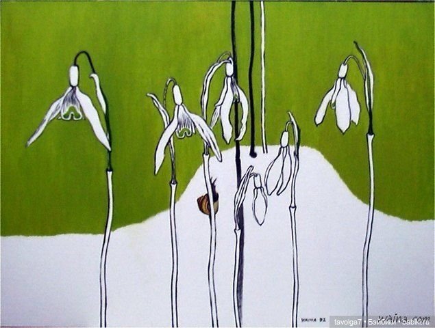 Подснежники - современные графика, линогравюры