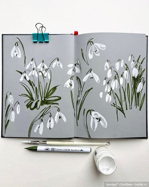 Подснежники - современные графика, линогравюры