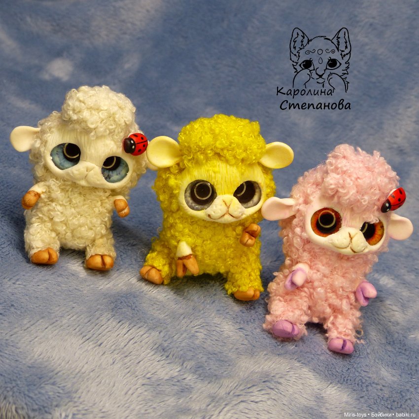 Веселые овечки — Игрушки в смешанной технике (мех и глина): Арт (фото 6)