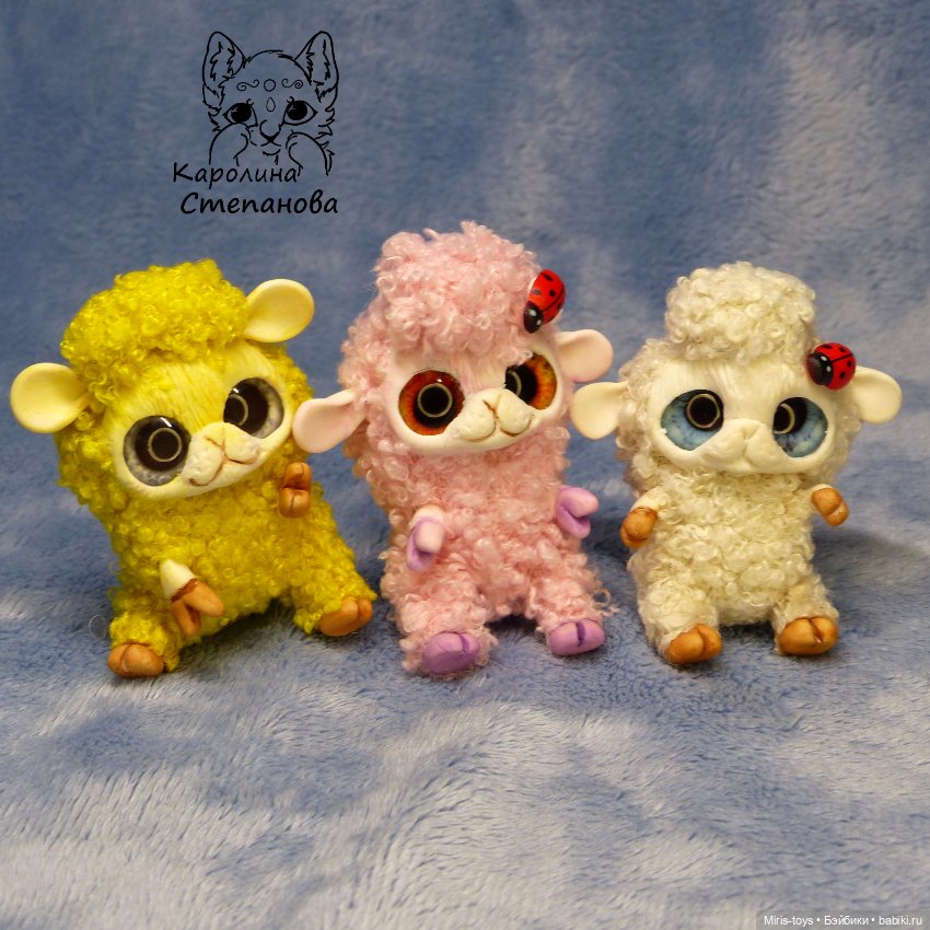 Веселые овечки — Игрушки в смешанной технике (мех и глина): Арт (фото 5)