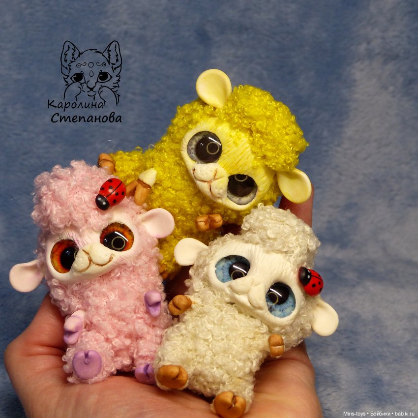 Веселые овечки — Игрушки в смешанной технике (мех и глина): Арт (фото 3)