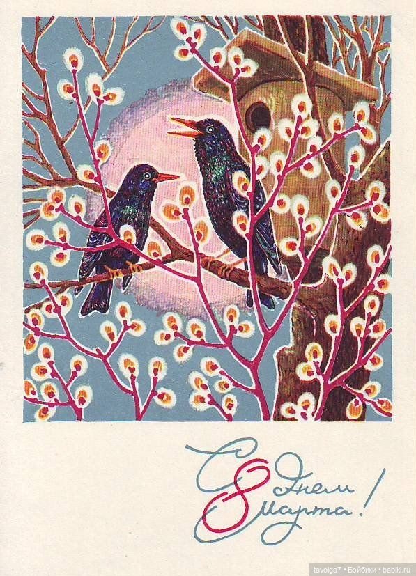 Верба - котики, вышивка, винтажные открытки