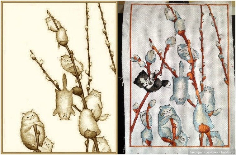 Верба - котики, вышивка, винтажные открытки
