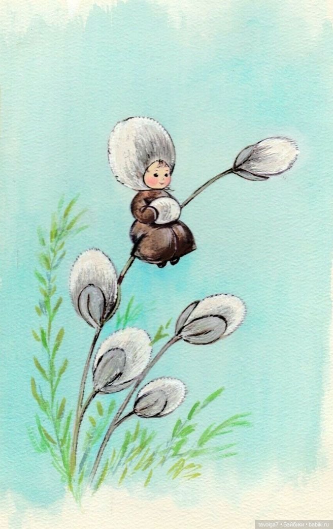 Верба - котики, вышивка, винтажные открытки (фото 8)