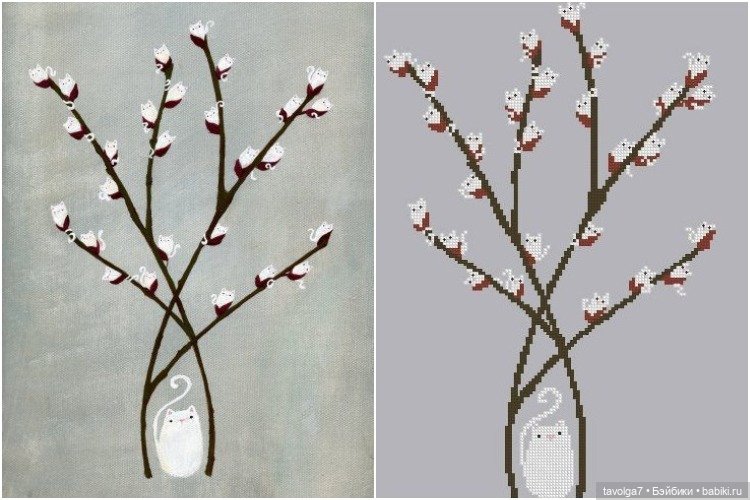 Верба - котики, вышивка, винтажные открытки