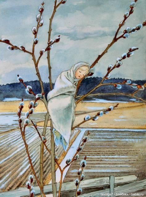 Верба - котики, вышивка, винтажные открытки (фото 10)