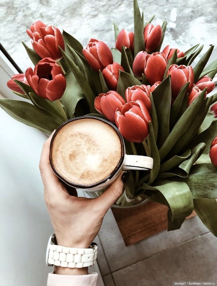 Тюльпаны, кофе - цвет апреля