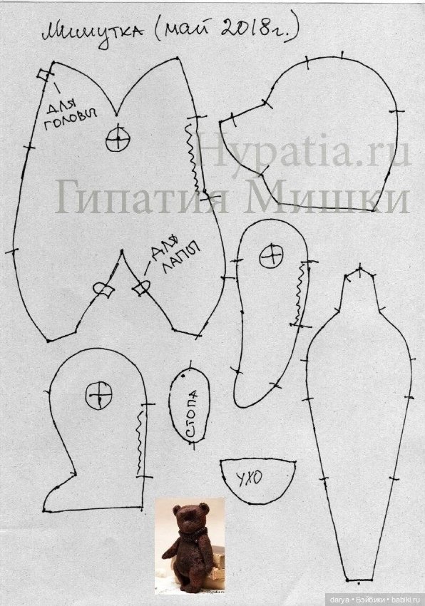 Авторская выкройка мишки Тедди от Гипатии