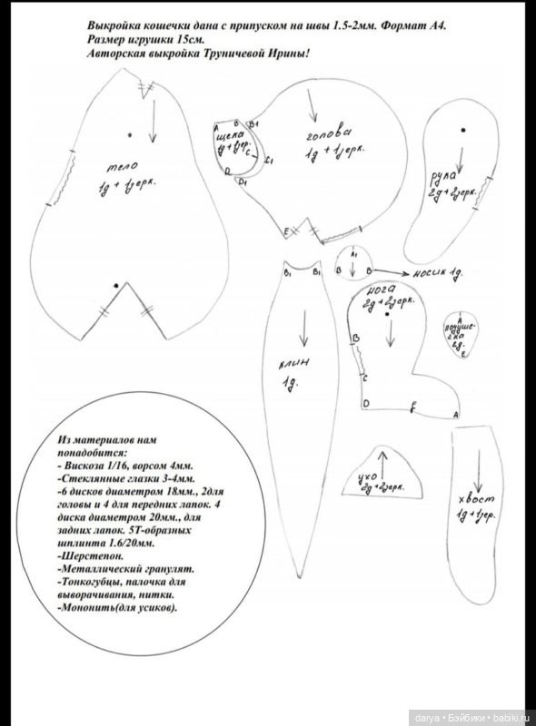 Авторская выкройка кошечки от Ирины Труничевой (фото 2)