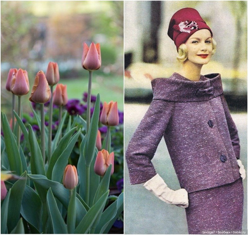 Весенние пальто 1950х и 1960х и тюльпаны