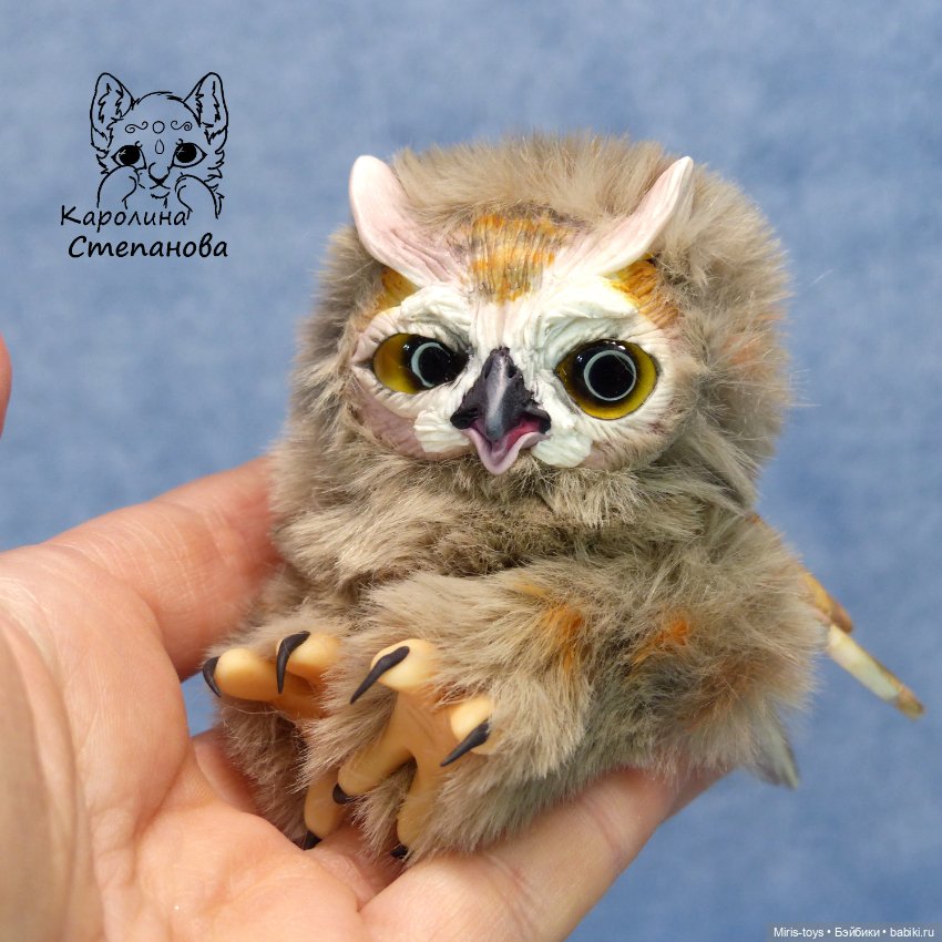 Совенок Ушастой Совы — Игрушки в смешанной технике (мех и глина): Арт