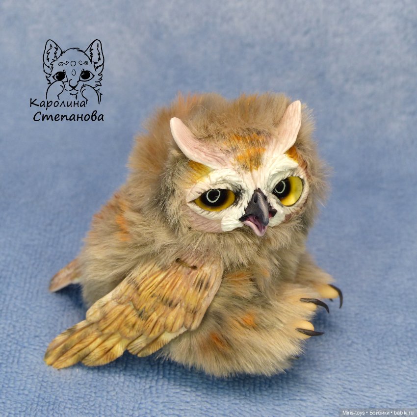 Совенок Ушастой Совы — Игрушки в смешанной технике (мех и глина): Арт