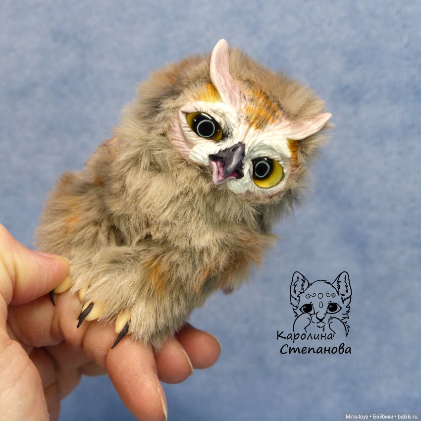 Совенок Ушастой Совы — Игрушки в смешанной технике (мех и глина): Арт (фото 4)