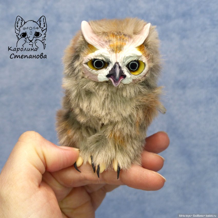 Совенок Ушастой Совы — Игрушки в смешанной технике (мех и глина): Арт (фото 3)