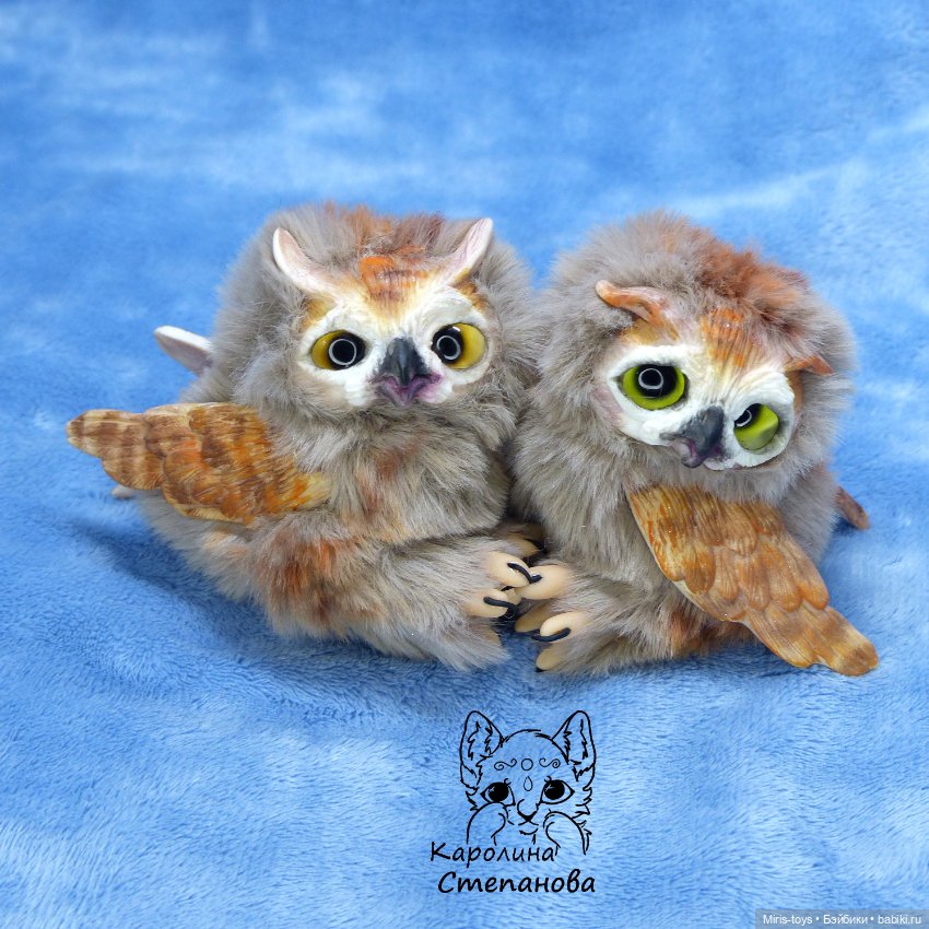 Семья Ушастых сов — Игрушки в смешанной технике (мех и глина): Арт (фото 10)