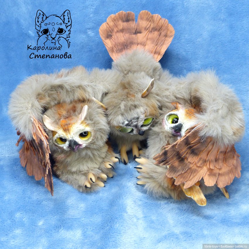 Семья Ушастых сов — Игрушки в смешанной технике (мех и глина): Арт (фото 4)