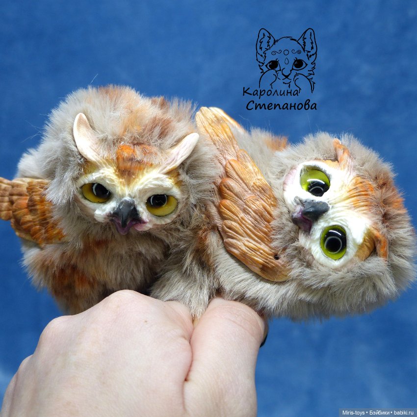 Семья Ушастых сов — Игрушки в смешанной технике (мех и глина): Арт (фото 8)