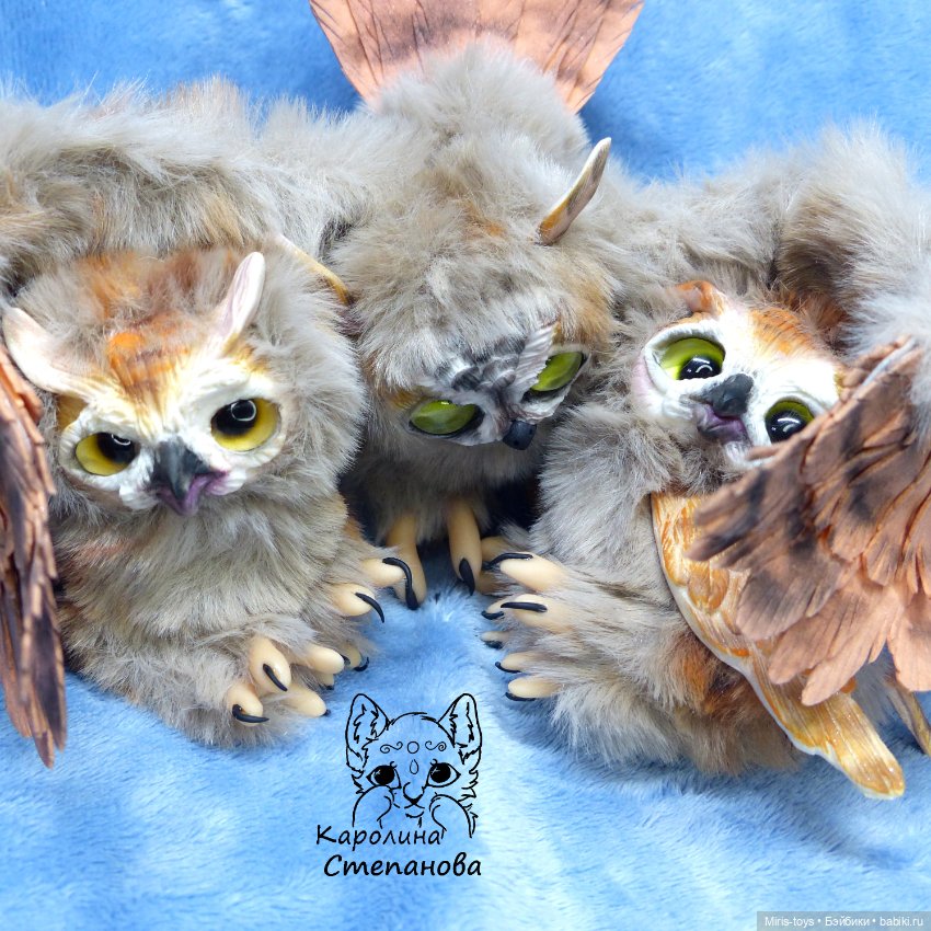 Семья Ушастых сов — Игрушки в смешанной технике (мех и глина): Арт (фото 5)