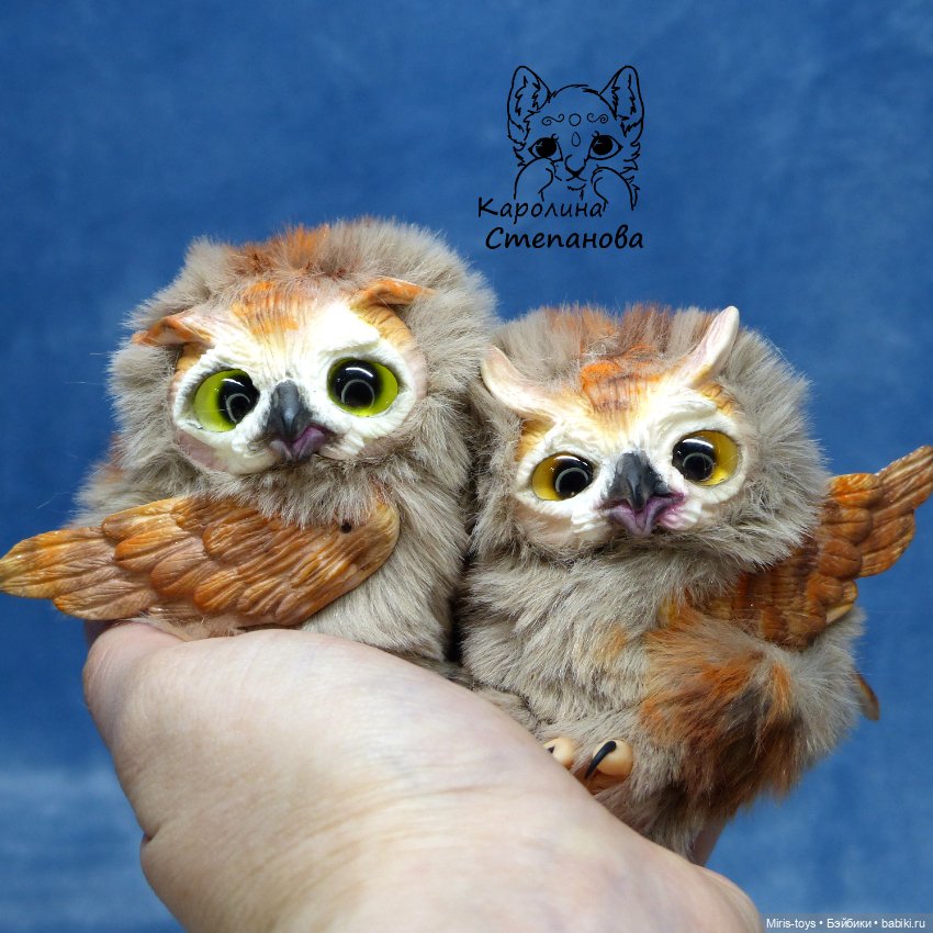 Семья Ушастых сов — Игрушки в смешанной технике (мех и глина): Арт (фото 6)