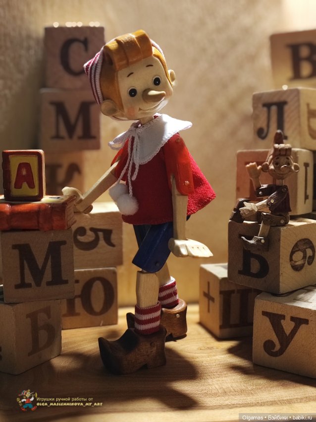 Буратино шарнирный — Авторские игрушки из дерева: резьба (фото 8)