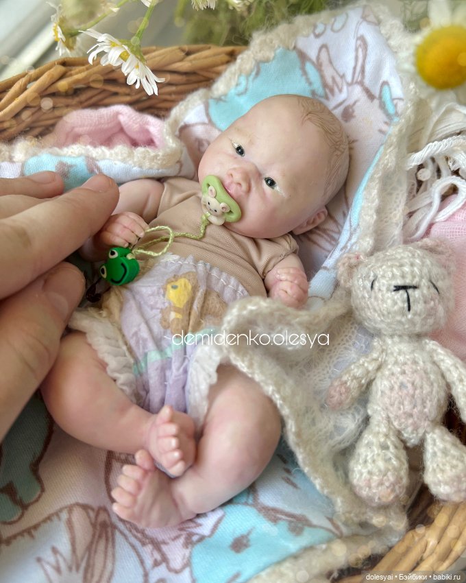 Миниреборн Лука 🩵 Миниатюрная кукла младенец из полимерной глины