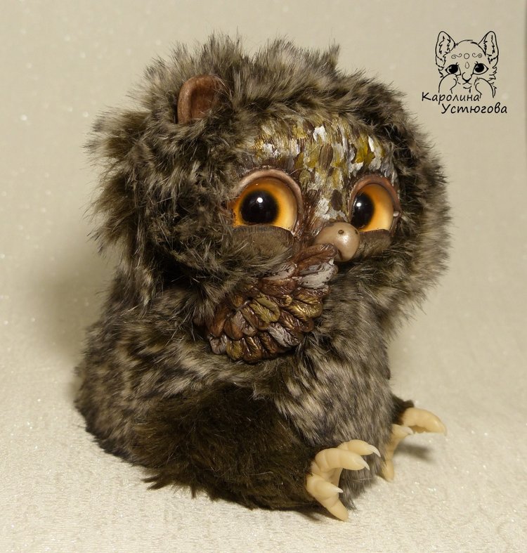 Счастливая сова — Игрушки в смешанной технике (мех и глина): Арт (фото 2)
