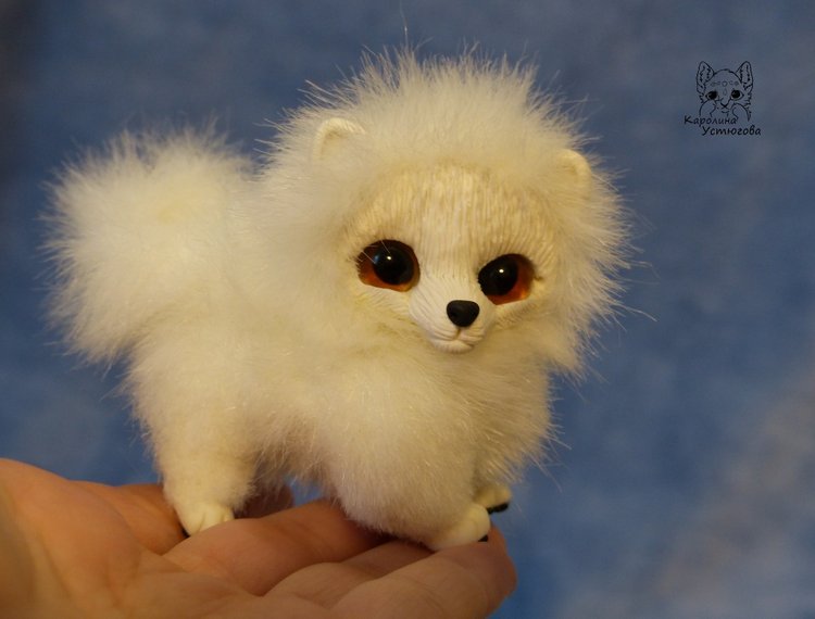 Миниатюрный Щенок Шпица — Игрушки в смешанной технике (мех и глина): Арт