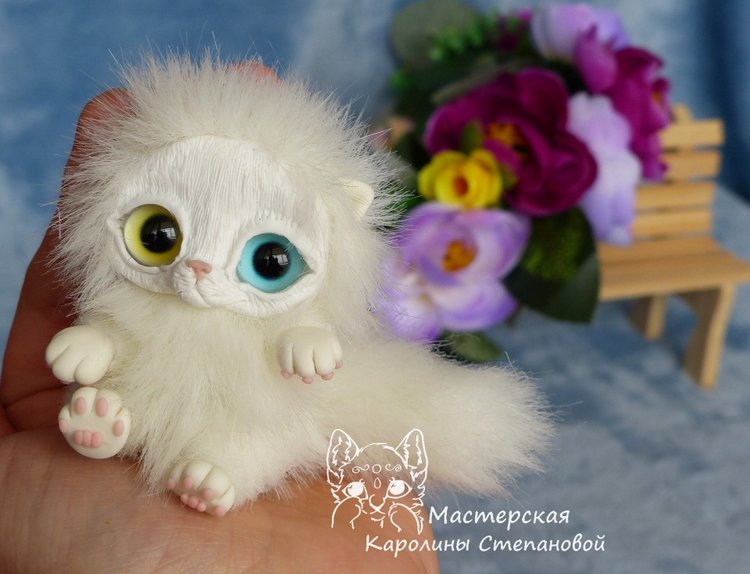 Котенок Пушок младший — Игрушки в смешанной технике (мех и глина): Арт (фото 9)